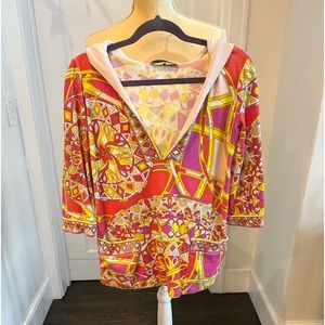 PUCCI cotton/nylon hooded velour beach cover w/ 2 pockets size 34 Made in Italy
